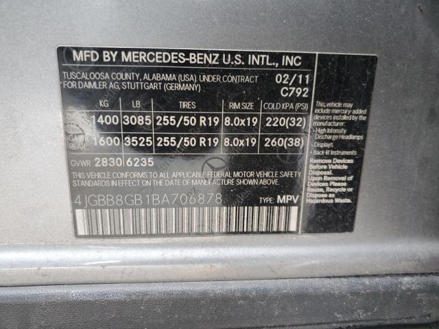 Photo 12 VIN: 4JGBB8GB1BA706878 - MERCEDES-BENZ M-CLASS 