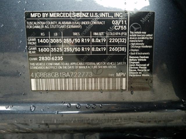 Photo 9 VIN: 4JGBB8GB1BA722773 - MERCEDES-BENZ ML 350 4MA 