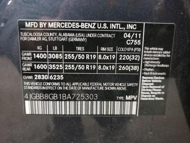 Photo 12 VIN: 4JGBB8GB1BA725303 - MERCEDES-BENZ ML 350 4MA 