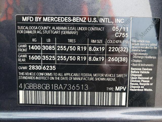 Photo 11 VIN: 4JGBB8GB1BA736513 - MERCEDES-BENZ M-CLASS 