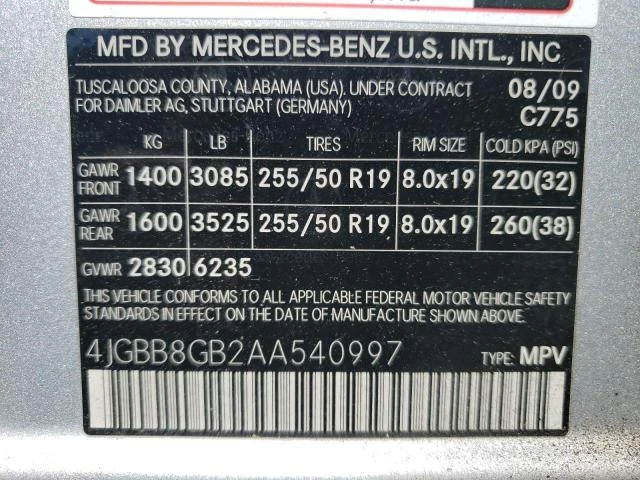 Photo 13 VIN: 4JGBB8GB2AA540997 - MERCEDES-BENZ ML 350 4MA 