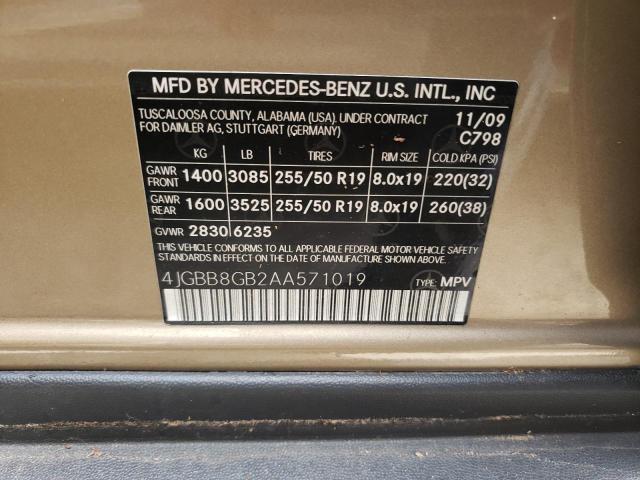 Photo 9 VIN: 4JGBB8GB2AA571019 - MERCEDES-BENZ ML 350 4MA 