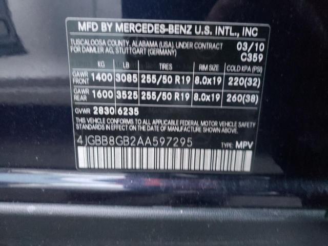 Photo 9 VIN: 4JGBB8GB2AA597295 - MERCEDES-BENZ ML 350 4MA 