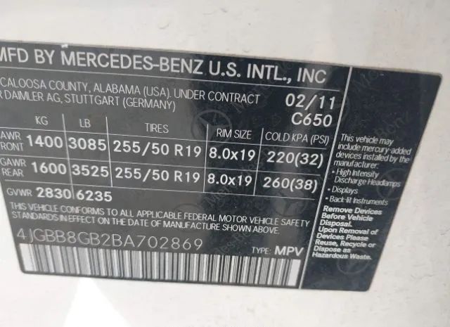 Photo 8 VIN: 4JGBB8GB2BA702869 - MERCEDES-BENZ M-KLASSE 