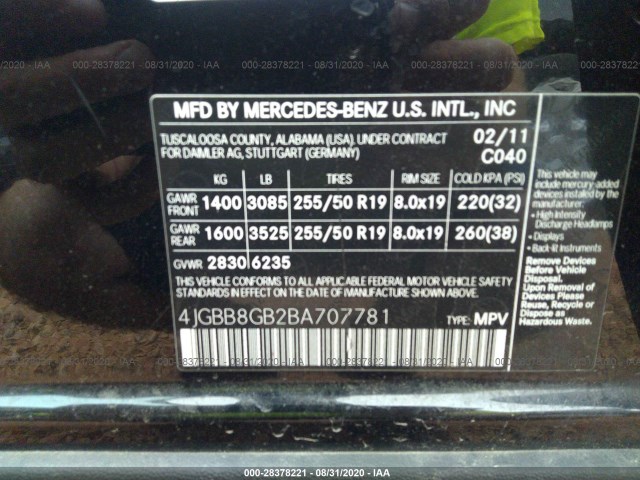 Photo 8 VIN: 4JGBB8GB2BA707781 - MERCEDES-BENZ M-CLASS 