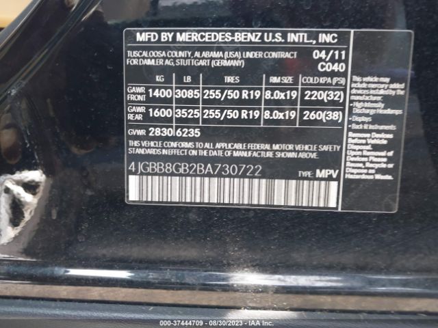 Photo 8 VIN: 4JGBB8GB2BA730722 - MERCEDES-BENZ ML 350 