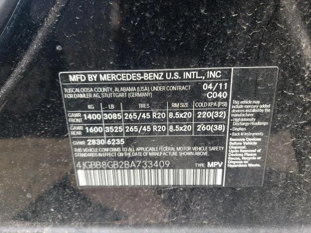 Photo 12 VIN: 4JGBB8GB2BA733409 - MERCEDES-BENZ ML 350 4MA 