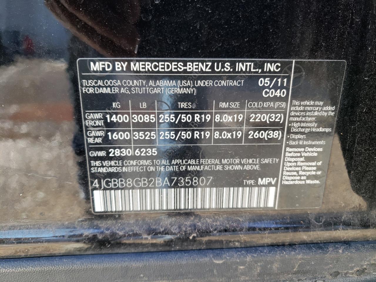 Photo 12 VIN: 4JGBB8GB2BA735807 - MERCEDES-BENZ M-KLASSE 