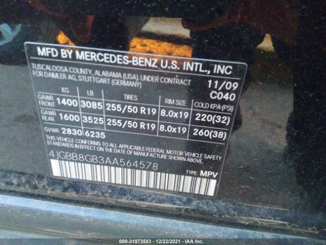 Photo 8 VIN: 4JGBB8GB3AA564578 - MERCEDES-BENZ M-CLASS 