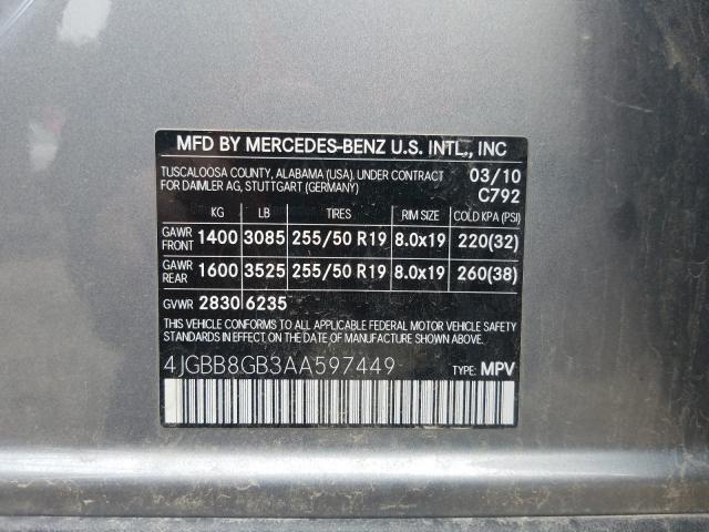 Photo 9 VIN: 4JGBB8GB3AA597449 - MERCEDES-BENZ ML 350 4MA 