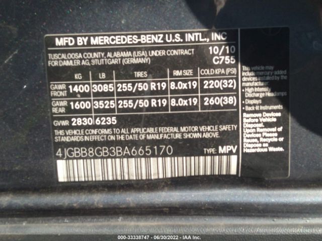 Photo 8 VIN: 4JGBB8GB3BA665170 - MERCEDES-BENZ M-CLASS 