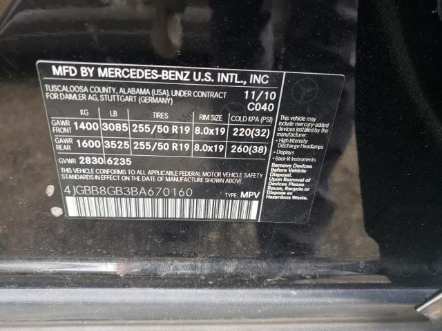 Photo 9 VIN: 4JGBB8GB3BA670160 - MERCEDES-BENZ ML 350 4MA 