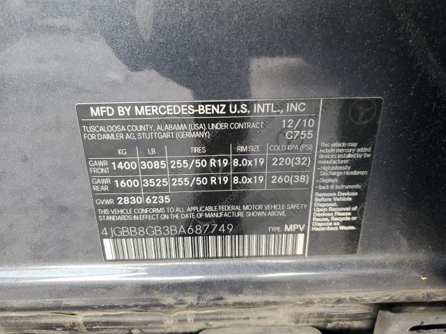 Photo 12 VIN: 4JGBB8GB3BA687749 - MERCEDES-BENZ M-CLASS 