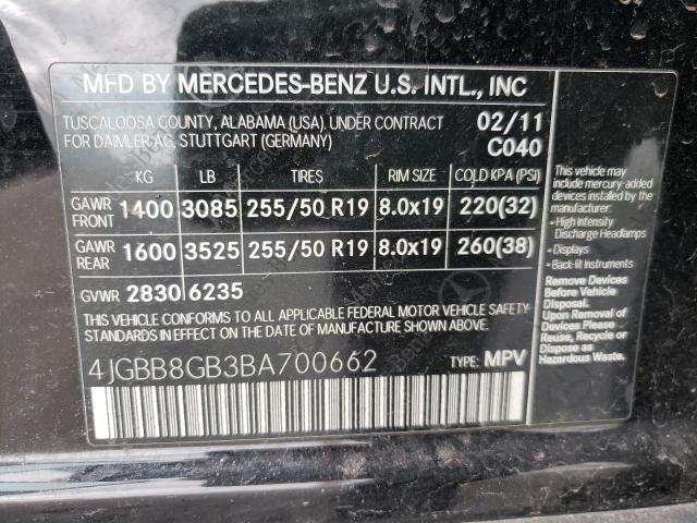 Photo 9 VIN: 4JGBB8GB3BA700662 - MERCEDES-BENZ ML 350 4MA 