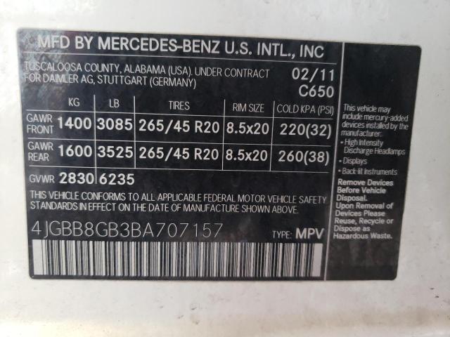 Photo 9 VIN: 4JGBB8GB3BA707157 - MERCEDES-BENZ ML 350 4MA 