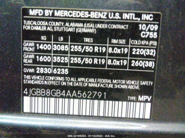 Photo 8 VIN: 4JGBB8GB4AA562791 - MERCEDES-BENZ M-CLASS 