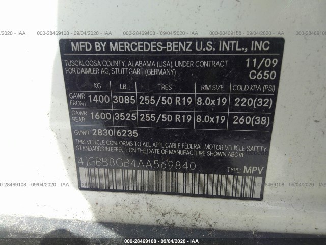 Photo 8 VIN: 4JGBB8GB4AA569840 - MERCEDES-BENZ M-CLASS 