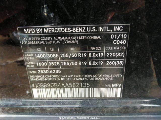 Photo 8 VIN: 4JGBB8GB4AA582135 - MERCEDES-BENZ M-CLASS 