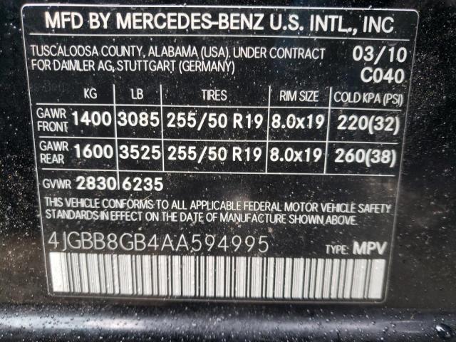 Photo 9 VIN: 4JGBB8GB4AA594995 - MERCEDES-BENZ ML 350 4MA 