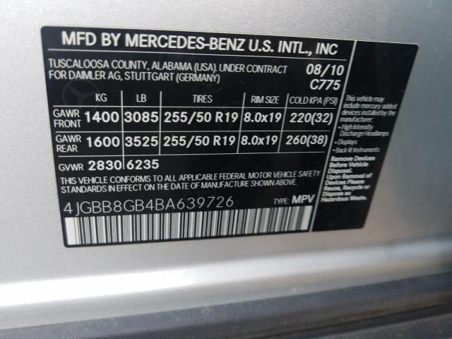 Photo 9 VIN: 4JGBB8GB4BA639726 - MERCEDES-BENZ ML 350 4MA 