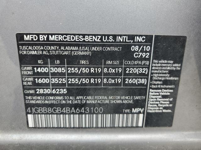 Photo 12 VIN: 4JGBB8GB4BA643100 - MERCEDES-BENZ ML 350 4MA 
