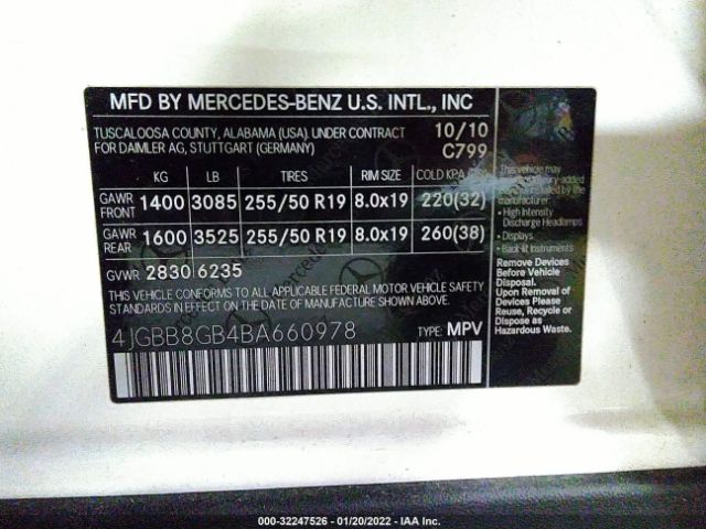 Photo 8 VIN: 4JGBB8GB4BA660978 - MERCEDES-BENZ M-CLASS 