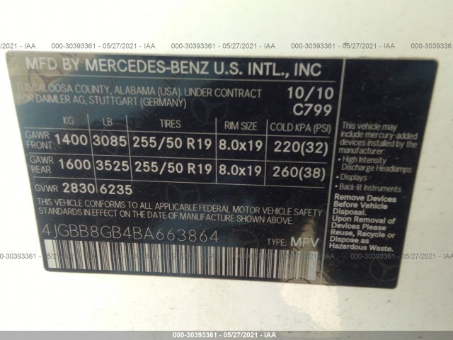 Photo 8 VIN: 4JGBB8GB4BA663864 - MERCEDES-BENZ M-CLASS 