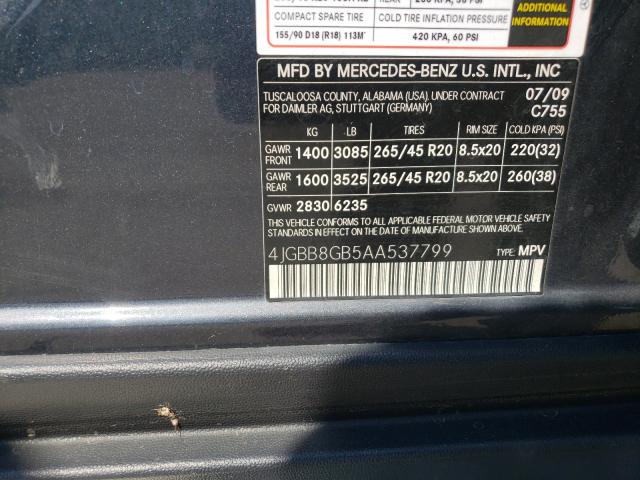 Photo 9 VIN: 4JGBB8GB5AA537799 - MERCEDES-BENZ ML 350 4MA 