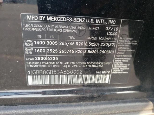 Photo 12 VIN: 4JGBB8GB5BA630002 - MERCEDES-BENZ ML 350 4MA 