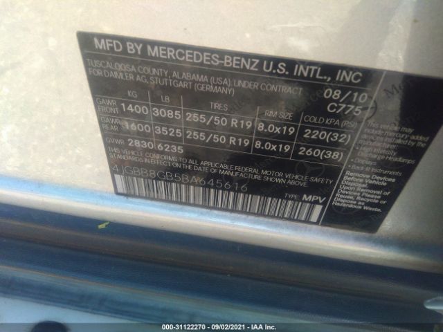 Photo 8 VIN: 4JGBB8GB5BA645616 - MERCEDES-BENZ M-CLASS 