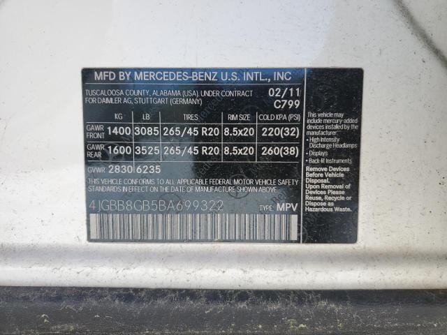 Photo 12 VIN: 4JGBB8GB5BA699322 - MERCEDES-BENZ M-CLASS 