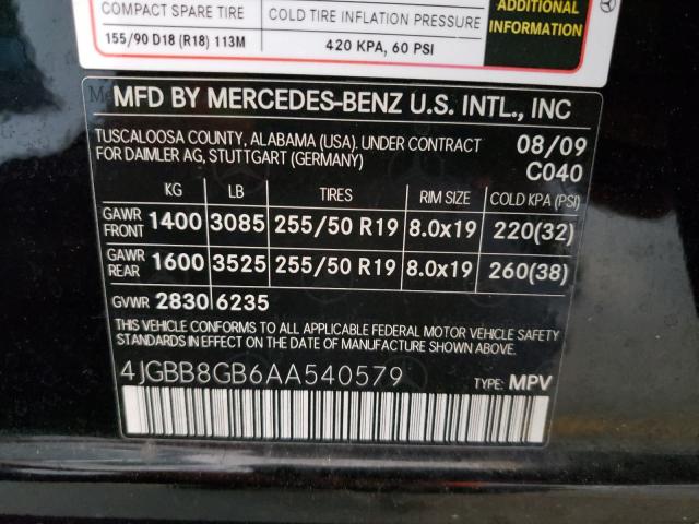 Photo 9 VIN: 4JGBB8GB6AA540579 - MERCEDES-BENZ ML 350 4MA 