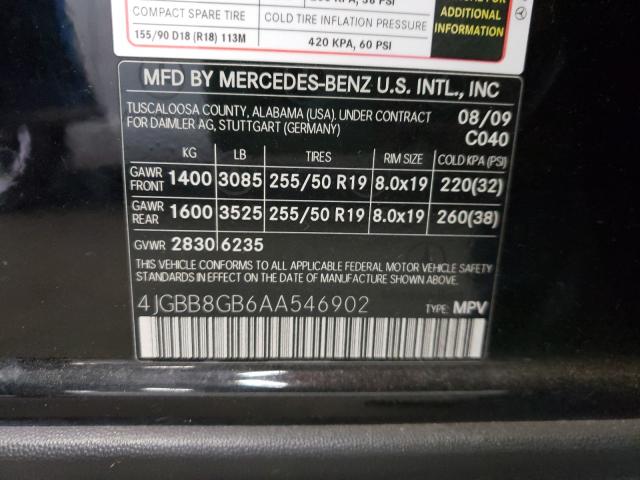 Photo 9 VIN: 4JGBB8GB6AA546902 - MERCEDES-BENZ ML 350 4MA 