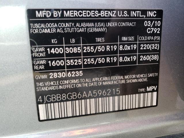 Photo 9 VIN: 4JGBB8GB6AA596215 - MERCEDES-BENZ ML 350 4MA 