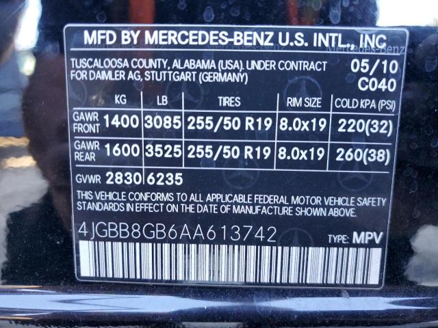 Photo 9 VIN: 4JGBB8GB6AA613742 - MERCEDES-BENZ ML 350 4MA 