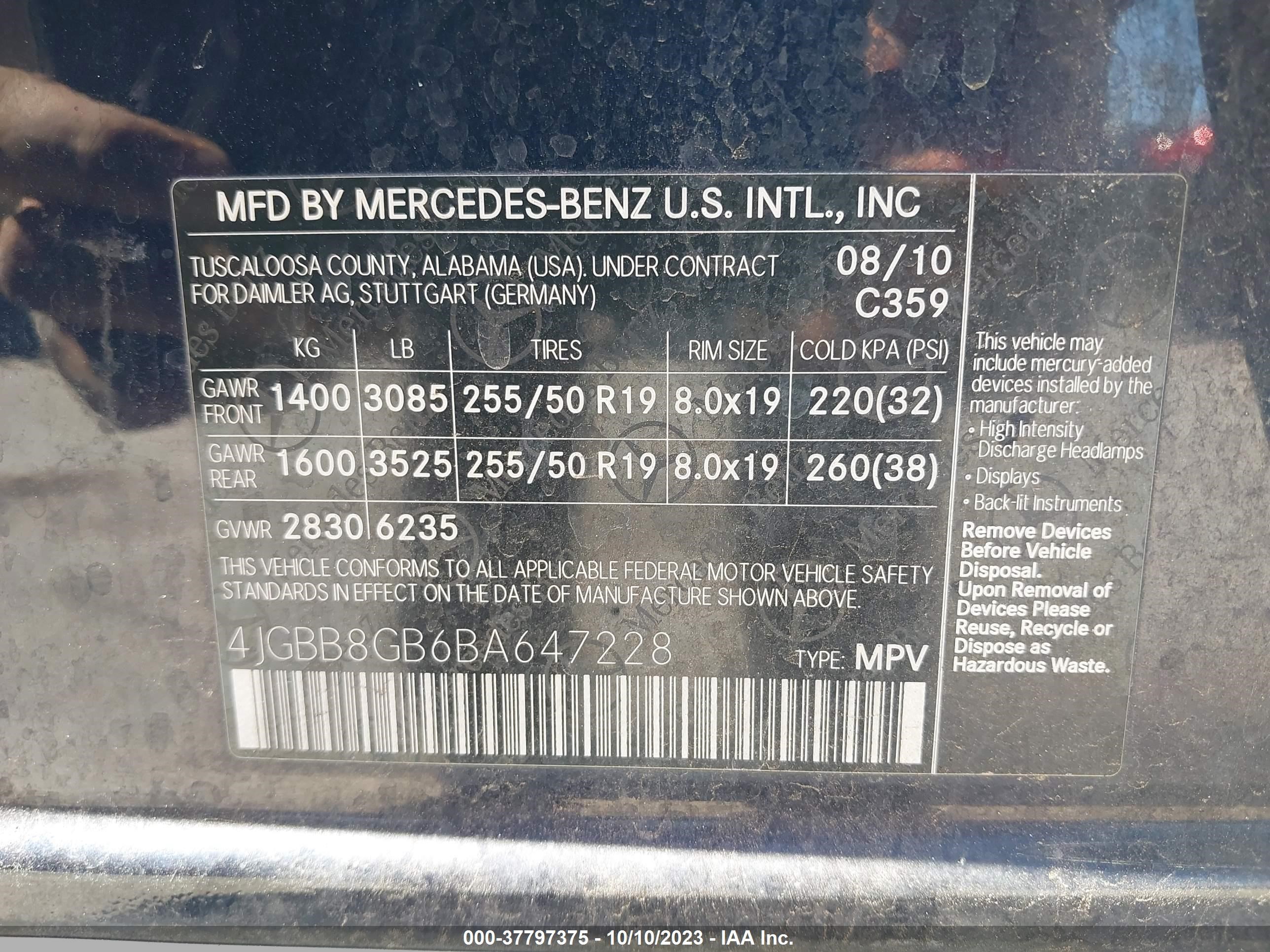 Photo 8 VIN: 4JGBB8GB6BA647228 - MERCEDES-BENZ M-KLASSE 