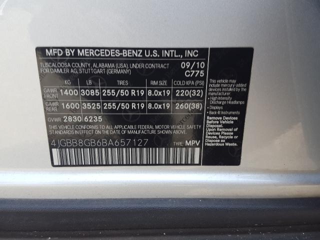 Photo 9 VIN: 4JGBB8GB6BA657127 - MERCEDES-BENZ ML 350 4MA 