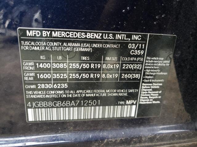 Photo 12 VIN: 4JGBB8GB6BA712501 - MERCEDES-BENZ M-CLASS 