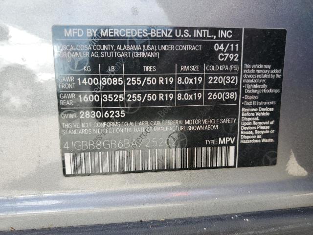 Photo 12 VIN: 4JGBB8GB6BA725202 - MERCEDES-BENZ ML 350 4MA 