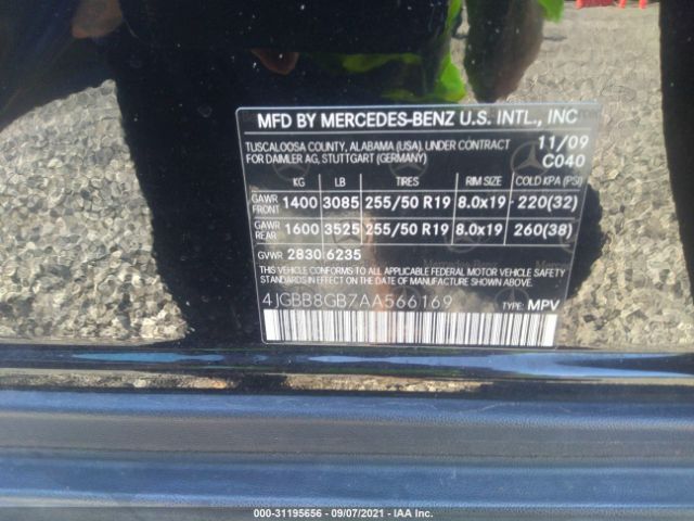 Photo 8 VIN: 4JGBB8GB7AA566169 - MERCEDES-BENZ M-CLASS 