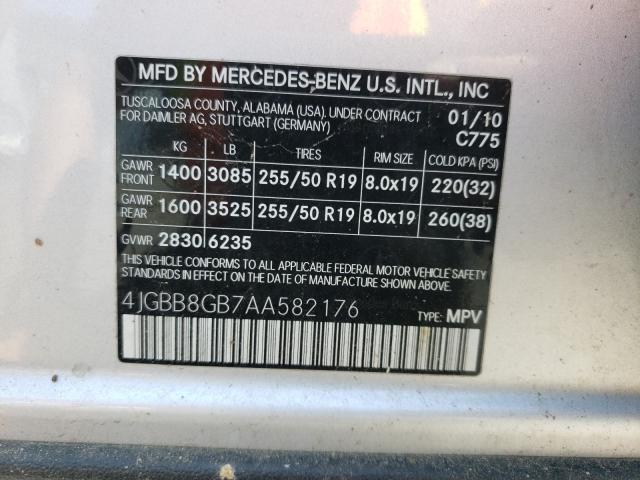 Photo 9 VIN: 4JGBB8GB7AA582176 - MERCEDES-BENZ ML 350 4MA 