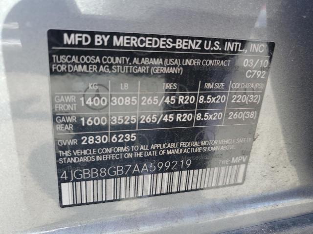 Photo 12 VIN: 4JGBB8GB7AA599219 - MERCEDES-BENZ M-CLASS 