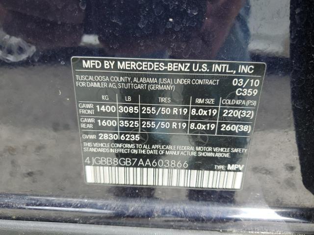 Photo 11 VIN: 4JGBB8GB7AA603866 - MERCEDES-BENZ ML 350 4MA 