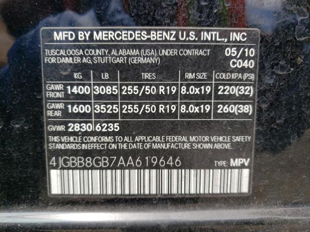 Photo 11 VIN: 4JGBB8GB7AA619646 - MERCEDES-BENZ ML 350 4MA 