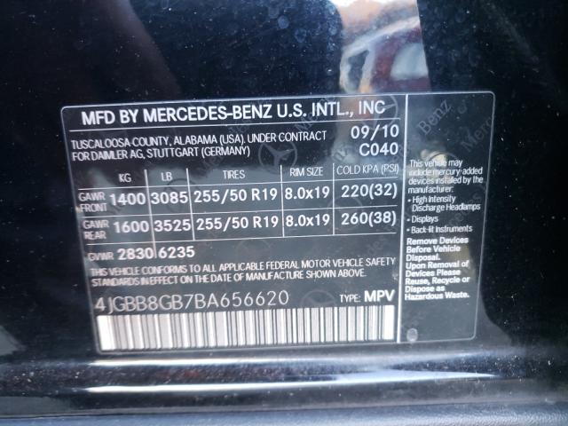 Photo 9 VIN: 4JGBB8GB7BA656620 - MERCEDES-BENZ ML 350 4MA 