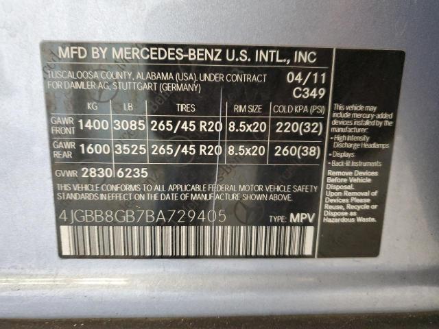 Photo 13 VIN: 4JGBB8GB7BA729405 - MERCEDES-BENZ M-CLASS 