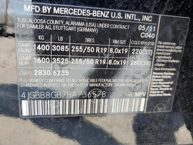 Photo 11 VIN: 4JGBB8GB7BA736578 - MERCEDES-BENZ ML 350 4MA 