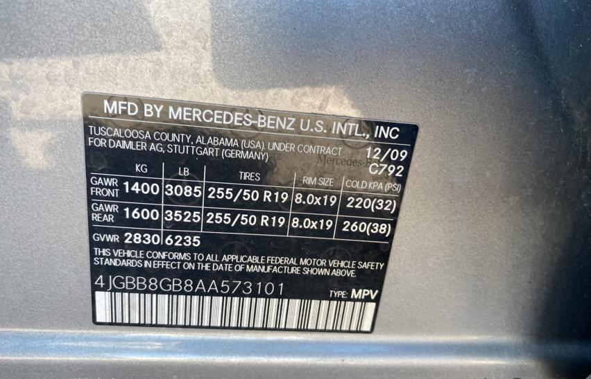 Photo 9 VIN: 4JGBB8GB8AA573101 - MERCEDES-BENZ ML 350 4MA 