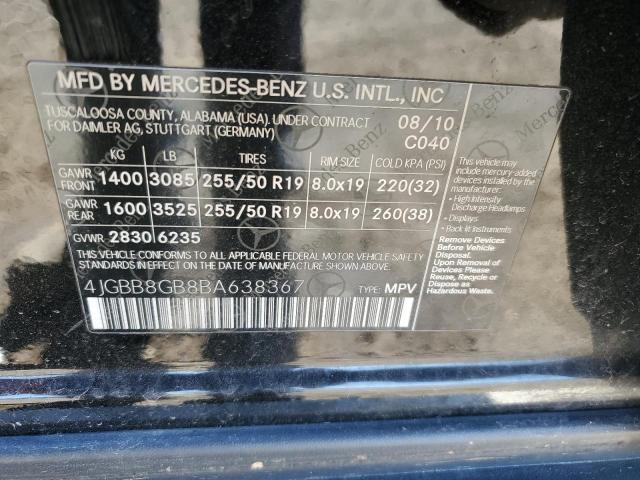 Photo 12 VIN: 4JGBB8GB8BA638367 - MERCEDES-BENZ M-CLASS 