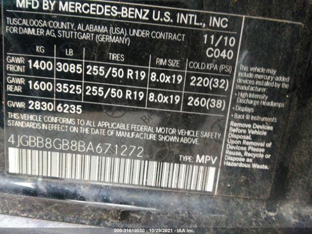 Photo 8 VIN: 4JGBB8GB8BA671272 - MERCEDES-BENZ M-CLASS 